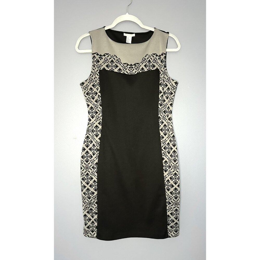 H&M Dress Womens M Black Sheath Bodycon Sleeveless Colorblock Jacquard Stretch